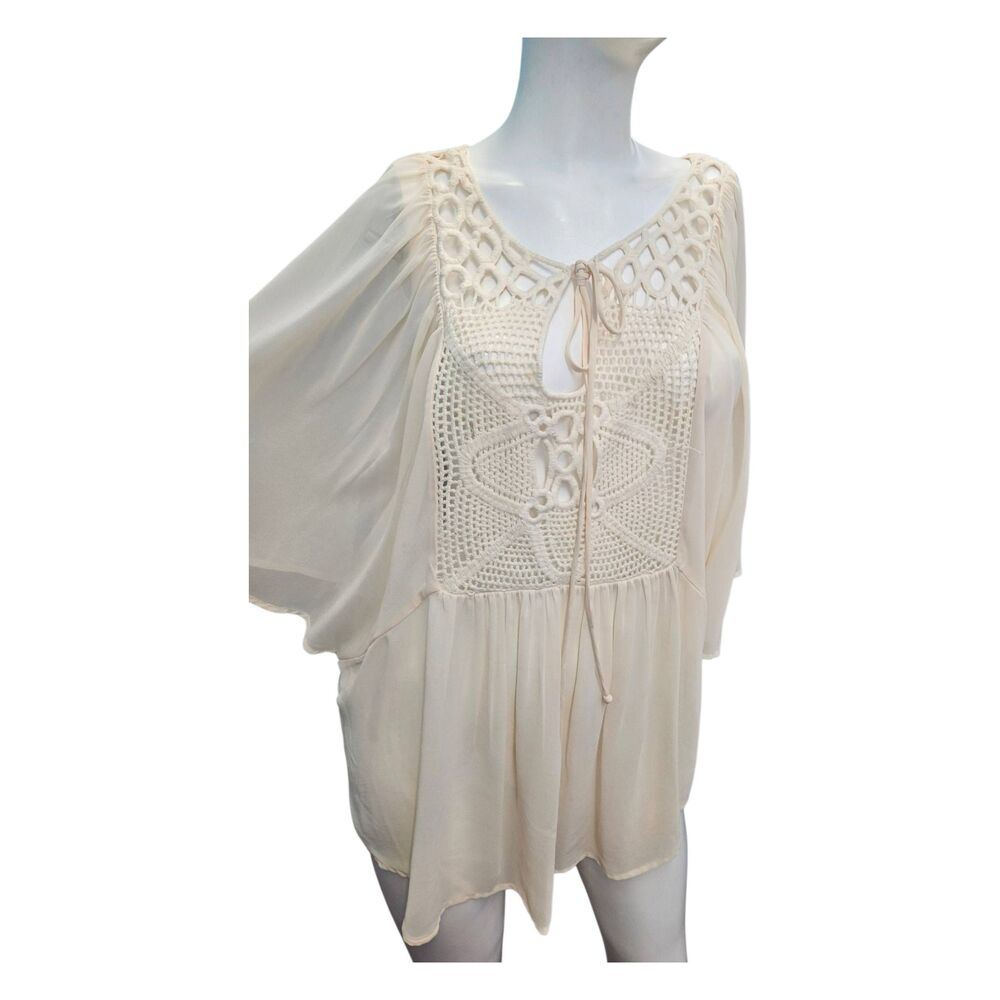 Cream Crochet Boho Blouse Womens Size 2X Plus Size - Picture 3 of 7